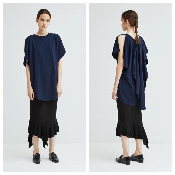 JW Anderson Top NWT Womens Small Drape Back Navy Blue Terry Cotton